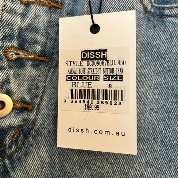 Dissh Australia FARRAH BLUE STRAIGHT BUTTON JEAN - Picture 5 of 6